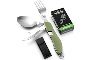 ‎HIKENTURE HIKENTURE® Outdoor Campingbesteck Set - Klappbesteck Outdoor Besteck aus Edelstahl mit Gürteltasche - Messer Gabel Löffel Flaschenöffner Set - für Camping und Outdoor (Grün Schwarz Blau Rot)