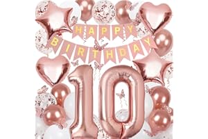 NELOTAOR 10th Birthday Decorations for Girls, Rose Gold 40 Inch Number 10 Foil Birthday Balloons with Happy Birthday Banner and Butterfly Stickers