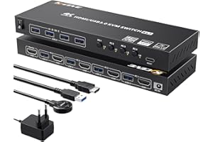 YOUTINGHDAV Commutateur KVM 4 PC 1 moniteur HDMI 4K @ 60 Hz, émulateur EDID, commutateur KVM USB 3.0 4 ports partage clavier, souris, moniteur, commutateur HDMI USB avec télécommande filaire et câbles