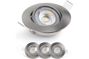 EMOS Incasso per Cartongesso 5W / 450 Lumen | Faretti LED soffitto da incasso 4000K Luce Bianco naturale | Set di 3 pezzi Spot LED Orientabili a 50°, Rotondi e Ultra Piatti in Argento