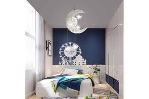 PETITES ECREVISSES Lustre Suspension Lune étoiles LED Plafonnier Luminaire Aluminium avec 5 Ampoules pour Enfants Chambre