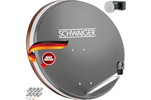 SCHWAIGER 517 Installation Sat Set Complet Antenne parabolique, Quad LNB (numérique), 8X fiches F 7mm, antenne Satellite en Acier, Anthracite, matériel de Montage Inclus