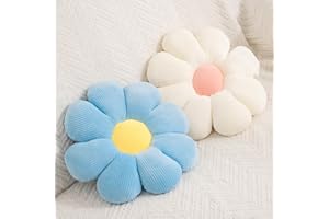 FSRONGXI 2pcs Flower Cushion Blue Daisy Pillow Throw Pillows, Cute Floor Pillow Cushion for Bedroom Sofa Chair Decor (Blue & White, 38x38cm)