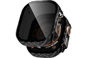LINTEKER Hülle mit Glas Displayschutz Kompatibel mit Apple Watch Ultra/Ultra 2 49mm Schutzhülle Anti Spy, Hard Rundum Schutzhülle HD Ultradünne PC Schutz Case für iWatch Ultra/Ultra 2, 2-Stück, Kohlefaser