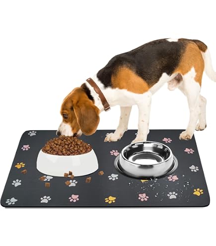 Futternapf-Matte Für Hunde & Katzen – Rutschfest, Saugfähig, 30x50 Cm In Grau Mit Pfotenabdruck