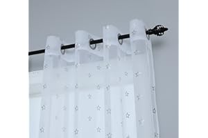 Amania Trading Ltd Star Voile Panel Metallic Silver Eyelet Ring Top Pure Sheer White Voile Curtain Panel - 54" (137cm) Drop