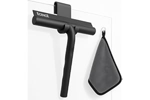 ECENCE Silikonowa ściągaczka do kabiny prysznicowej, ściągaczka do kabiny prysznicowej, z uchwytem i ściereczką z mikrofibry, czarna, 21cm