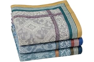 HOULIFE 3/6 Stücke Herren 100% Baumwolle Weich Stoff Taschentücher Einstecktuch mit Jacquard-Muster, 16.73x16.73’’/42.5x42.5cm