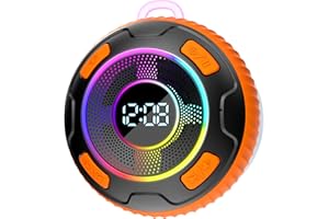 DYURWA Altoparlante Doccia Bluetooth, Altoparlante Portatile Impermeabile IPX7 Bluetooth con Ventosa, Altoparlante Wireless 360 ° Surround Sound, LED Light Show, Microfono Incorporato, Arancione
