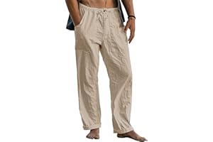 Cegerne Pantaloni di Lino da Uomo Pantaloni Estivi Lunghi Leggeri Medievale vestibilità Ampia Casual Pantaloni Casual Spiaggia