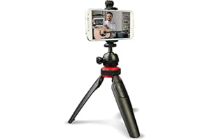 DigiPower Stativ mit Abnehmbarer Bluetooth-Fernbedienung, Dreibeinstativ kompatibel mit Handys, Action-Kameras und DSLR-Kameras, Schwarz, TP-ACT5