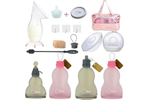 O'doe Breastmilk Storage Bag, Breast Milk Freezer Bags, Nursing Essentials for Breastfeeding | Manual Breast Pump, Baby Food Pouches, Breast Shells Protect Sore Nipples | 19 Pcs Set