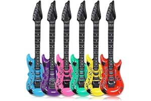 jojofuny 6pcs Inflatable Guitar, Waterproof Guitar Musical Instruments, Inflatable Rock Guitar Toy, 36 Inch Rock and Roll Themed Party Decor Balloons forAdult (Random Color)