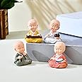 Collectible India resin Buddha Monk Set of 4 Statue Figurines Home Decor Items, Decorative Items for Home, Showpiece Cute Mini Idol for Car Dashboard Table Top Decoration Item Living Gift (Type 2)