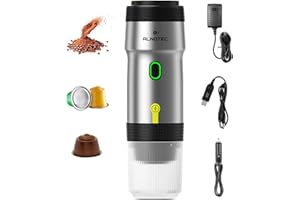 ALNOTEC Expresso Machine à Café Portable Electrique Auto Chauffante, 20BAR - 3 EN 1 Compatible Capsules NES, DG et Café Moulu - Chargeurs 220V, USB et Voiture - Rechargeable. (SILVER)