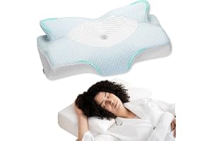 Elviros Almohada Cervicales y Cuello,Almohadas Ergonómica Memory Foam,Almohada Cervical Viscoelastica per Dormir de Lado,Boca Abajo Boca Arriba,64 x 40 x 13/11.5 cm,Funda Ice Silk Lavable,Azul