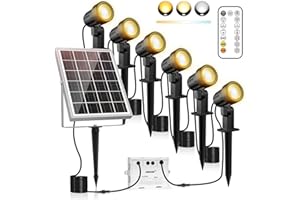 MEIKEE Spot Solaire Exterieur 6 en 1 Lampe Solaire Exterieur avec Télécommande Étanche IP66 3 Modes d'Eclairage avec Panneau Solaire 6000mAh Lumière Solaire pour Jardin Chemin Pelouse