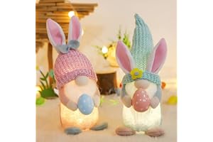 ONESHLEE Osterdeko Wichtel Figuren Kleine, Beleuchteter Wichtel Ostern Mit Led, Osterwichtel Hase Rosa Mit Eier, Tisch Dekoration Ostern Weihnachten, Weihnachtsdeko Weihnachtswichtel Geschenke Kinder (C)