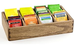 KIRIGEN Wood Tea Bag, Coffee Bag Storage Box, 8 Compartments, Rectangular, 34.4 x 19.2 x 7 cm, Brown(CYH8G-DBR)