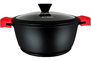 briebe Black Titanium Casseruola da cucina a induzione antiaderente titanio, casseruola 16 cm, alluminio pressofuso, rivestimento senza PFOA, coperchio in vetro, manici in silicone rimovibili, piano