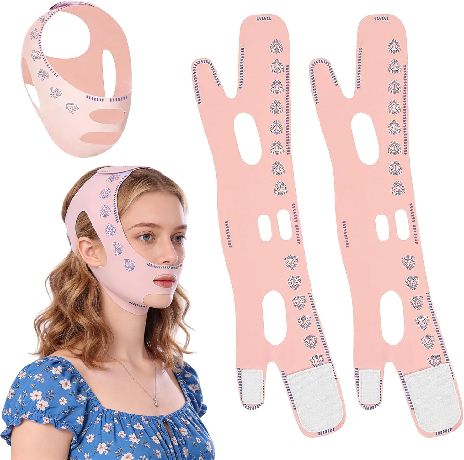 2 Piezas Correa Facial V Line Ajustable, Mascarilla para Papada Reutilizable en Forma de V, Banda de Ajuste de Cara de Barbilla en Forma de V, Banda Reafirmante Facial Transpirable, Ideal para Reducir