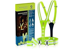 ‎LUMEFIT LUMEFIT Warnweste Reflektorweste Sicherheitsweste Reflektierende gelbe Laufwesten mit Armbändern High-Vis für die Sicherheit von Kindern Frauen Männern 8 helle LEDs Tag und Nacht Motorrad Radfahren