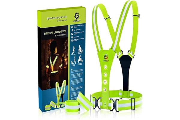 LUMEFIT Gilet Haute visibilité Gilets De Course Réfléchissants avec Brassards Haute Visibilité pour la Sécurité des Enfants, Femmes, Hommes, Enfants, équipement réglable, 8 LED Lumineuses