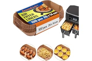 AROMELIVII 100x Papier Cuisson pour Ninja Air Fryer, 20 x 14cm Rectangulaire, Résiste à 230°C et à l'huile, Feuille Paper Liners pour airfryer Foodi Tiroir Double [AF500EU 10,4L | AF400EUCP AF300EU AF200EU]