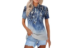 DIYIOUZHOU 2025 Trendy Polo Shirts for Women UK Casual Golf Button Short Sleeve Floral Print Lapel Top Cozy Lady Golf Tops