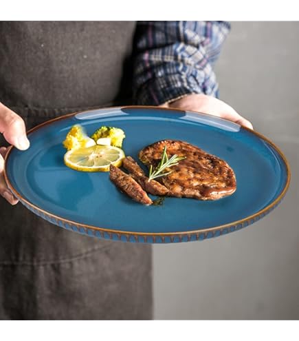 CSYY Set Di 2 Piatti Piani Grandi 26,5 Cm – Serie Star Light Blu Notte E Oro: Stoviglie Eleganti Per Pasta, Insalata E Cena, Lavabili In Lavastoviglie