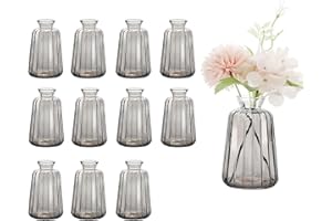 Avmvnvc Kleine Glasvasen - 12er Set Kleine Vasen für Tischdeko Hochzeit - Vintage Stil Deko Vasen Set - Mini Glasvasen für Tischdeko, Grau