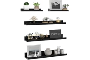 Giftgarden Mensola da Muro in Legno Composito,60cm Mensola Sospesa Nera per Soggiorno,Cucina,Camera da Letto o Ufficio - Set di 5 con Diverse Dimensioni