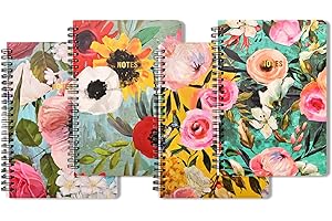 Asueilc A5 Spiral Notebooks Bound(160Pages) Waterproof Hardback Notepad Lined,School,Pretty,4pcs-Flowers in oils