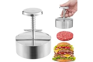 HahaGo Burgerpresse Burger Pattie Presse, Burger Smasher Edelstahl 304 14CM mit 100 Stück Burger Papier, Antihaftbeschichtung Hamburgerpresse Für Fleischwolf, Küche, Picknick, BBQ, Grill
