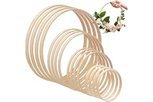 JJYHEHOT 16 Stück Holzringe Zum Basteln, 4 Größen 10/15/20/26cm Traumfänger Makramee Ringe, Bambus Holz Ringe für DIY Traumfänger, Hochzeitskranz Dekor und Wandbehang Handwerk