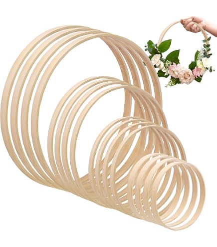KOXXIAMOQ Anelli in Legno di Bambù 14 Pezzi per Acchiappasogni, Macramè, Corona di Fiori, Fai da te, Decorazione da Parete (8/10/13/15/17/18/20 cm