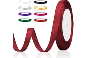 SYCLOPAK Ruban Satin Bordeaux 10mm x 22m - Polyester pour Décoration Mariage, Anniversaire Emballage Cadeau Bouquets, Ballon, Couture, Gâteau Rouge Satin, Noël, Baptême
