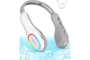 ENPULY Ventilateur de Cou Portable, Ventilateur Tour de Cou avec 80cm de Câble, Neck Fan USB, Nouveau Ventilateur Autour de Coup 3 Vitesses & 4 Lumières, Blanc