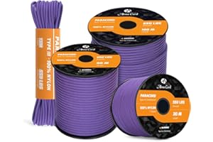 Abma Cord Paracorde 550 4mm Corde en Nylon (15m-30m-50m) Type III Paracord 7 Brins Corde de Survie, Corde Extérieure, Corde Tout Usage - Max. 250 kg - Violet, 30m