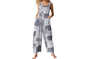 YESNO Women's Dungarees Casual Loose Bib Overalls Boho Floral Wide Leg Jumpsuits with Pockets PQ2 UK