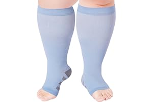 Ancrina Women's Wide Calf Open Toe Knee High Compression Stockings Toeless Support Socks