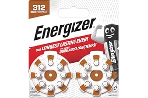 Energizer Hearing Aid Batteries Size 312 (16 Pack) – Our Long Lasting Ever - Zinc Air Power - Easy Installation EZ Turn & Lock Packaging - 4 Year Shelf Life