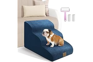 MIDOUAUTOUK Dog Stairs for Sofa and Bed, 3-Step Pet Ladder for Small Injured Dogs and Cats, Non-Slip Foam Dog Ramp with Removable Washable Cover, Send Lint Sticky Roller Set Dark Brown