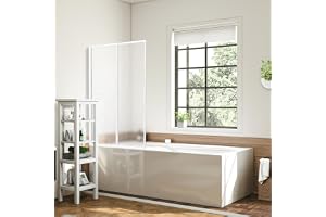 Jaxguom Duschvägg för badkar 100 x 140 cm, vikbar i 2 delar | Vit ram, plastpanel med droppmönster, badrum, badkarsfäste, stänkskydd, dekorativ, okrossbar