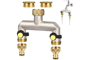 almaio Wasserverteiler 2fach, Durchflussstarker 2 Wege Verteiler Wasser, Verlängerter Griff mit 3/4" Zoll auf 1/2" Zoll Hahnanschluss, für Haus, Hof, Waschmaschine, Geschirrspüler, Gartenschläuche
