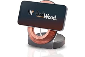 GeekWood Support telephone Magsafe Aconcagua Bois - Station Charge Apple - Support téléphone Bureau - Support iPhone Bureau - Support telephone Bureau iPhone - Accessoire Bureau - Phone Holder (Noyer)