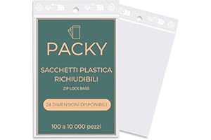 PACKY - Bustine Trasparenti Richiudibili - Scelta Di Dimensioni - Sacchetti Plastica Richiudibili - Sacchetti Per Alimenti Trasparenti - Sacchetti Con Zip - 8x12 cm Lotto di 100