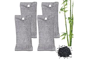 MEGAROOM Bamboo Air Purifying Bags (4x75g) - Natural Air Fresheners - Activated Charcoal Odour Absorber - Activated Charcoal Bag - Natural Car Air Freshener, Shoe Deodoriser, Home, Pet, Closet Odour