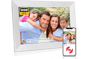 VÉFAÎÎ FRAMEO WiFi Digital Photo Frame 10.1 Inch- Large 32Gb Memo | 1280x800 HD IPS Touch Screen | Weather Temperature Forecast | Time Clock | Slideshow | Share Photos/Videos via the Frameo App