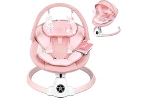 UUOEEBB Baby Bouncer, Portable Electric Baby Swing with Bluetooth, 5 Swing Speed, 10 Lullabies, 5-Point Harness, Remote Control & Touch Panel - Bouncer from Birth for Indoor & Outdoor Use(Pink)